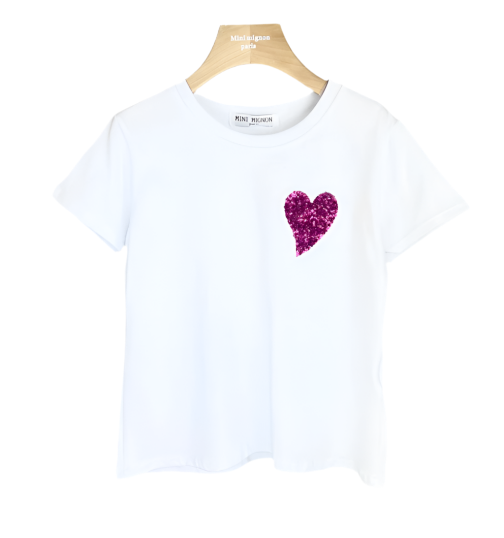 Tshirt paillettes coeur