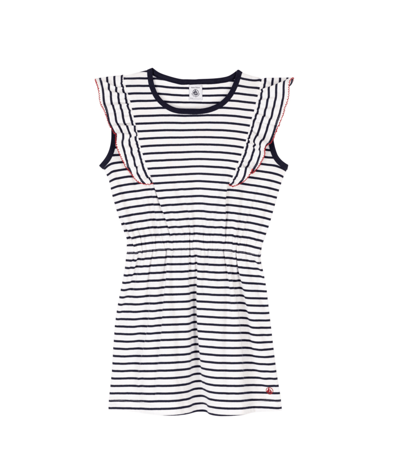 GIRL SS STRIPE DRESS WITH RUFFLES
