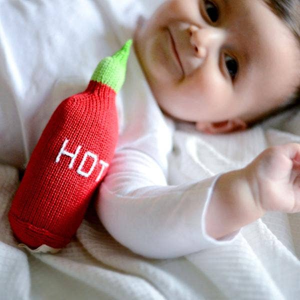 Organic Baby Toy - Hot Sauce Rattle (Handmade): 2"w X 6.5"h