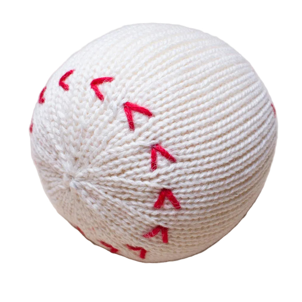 Organic Baby Toy - Baseball Rattle (Handmade): 2.5" d