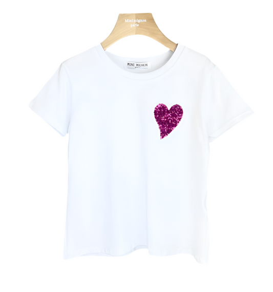 Tshirt paillettes coeur
