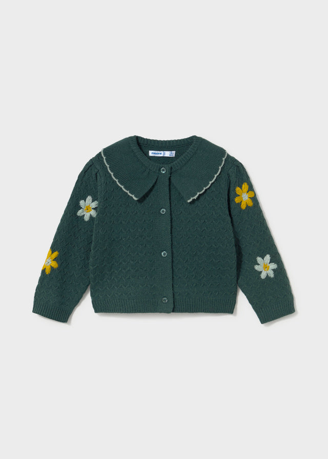 Floral-embroidered Velvet Cardigan
