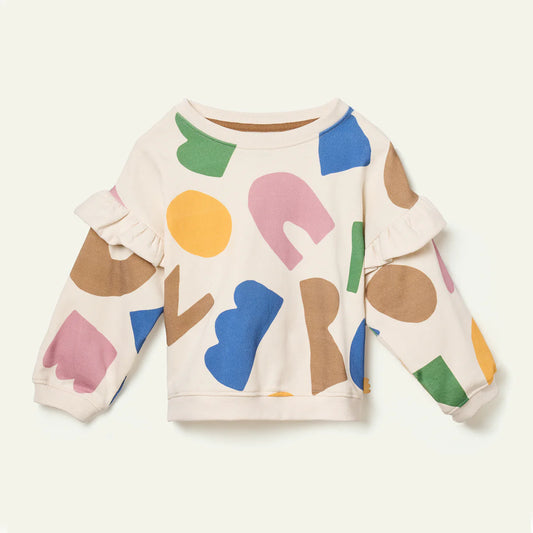 Recycled Cotton Kid Colored Letters Ruffled Sweatshirt
