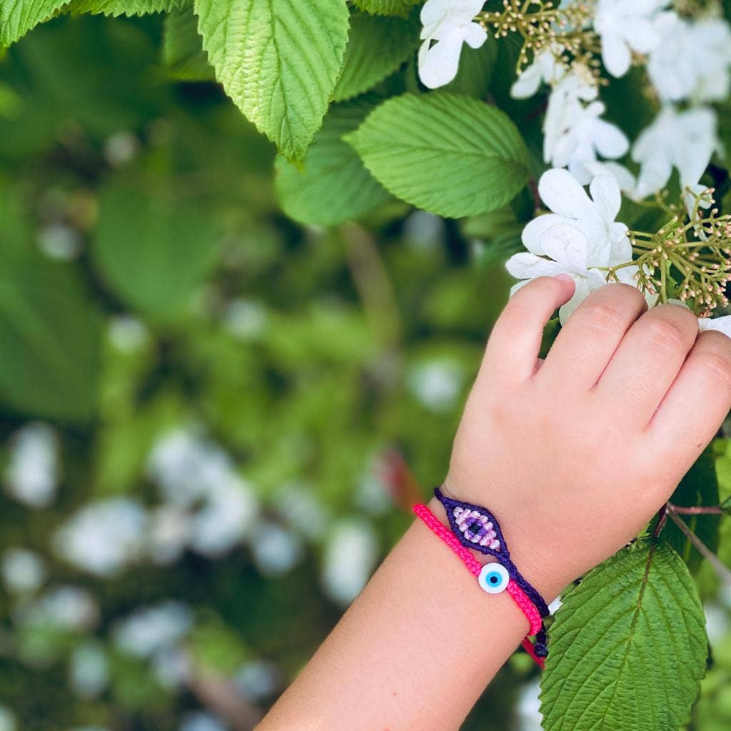 Kids Small Evil Eye Bracelet: Navy/Tan