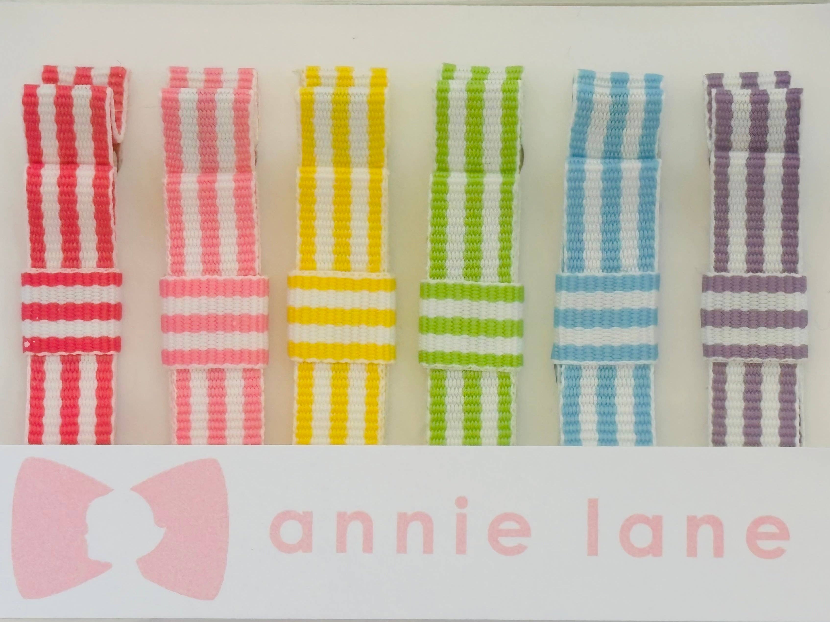 Hair Bows - Classic Grosgrain - Bright Stripe - Set of Six