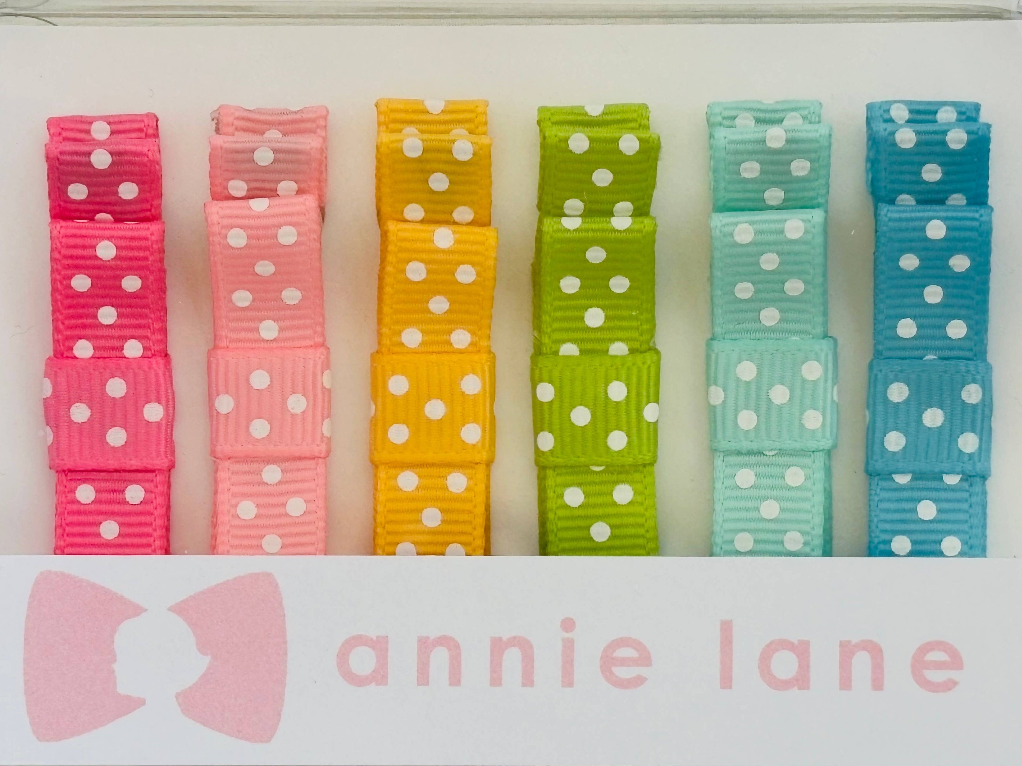 Hair Bows - Classic Grosgrain - Bright Polka  - Set of Six