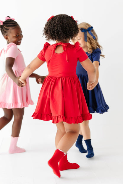 Ribbed Lettuce Trim Midi Socks - Red/White: 7-10 YEARS