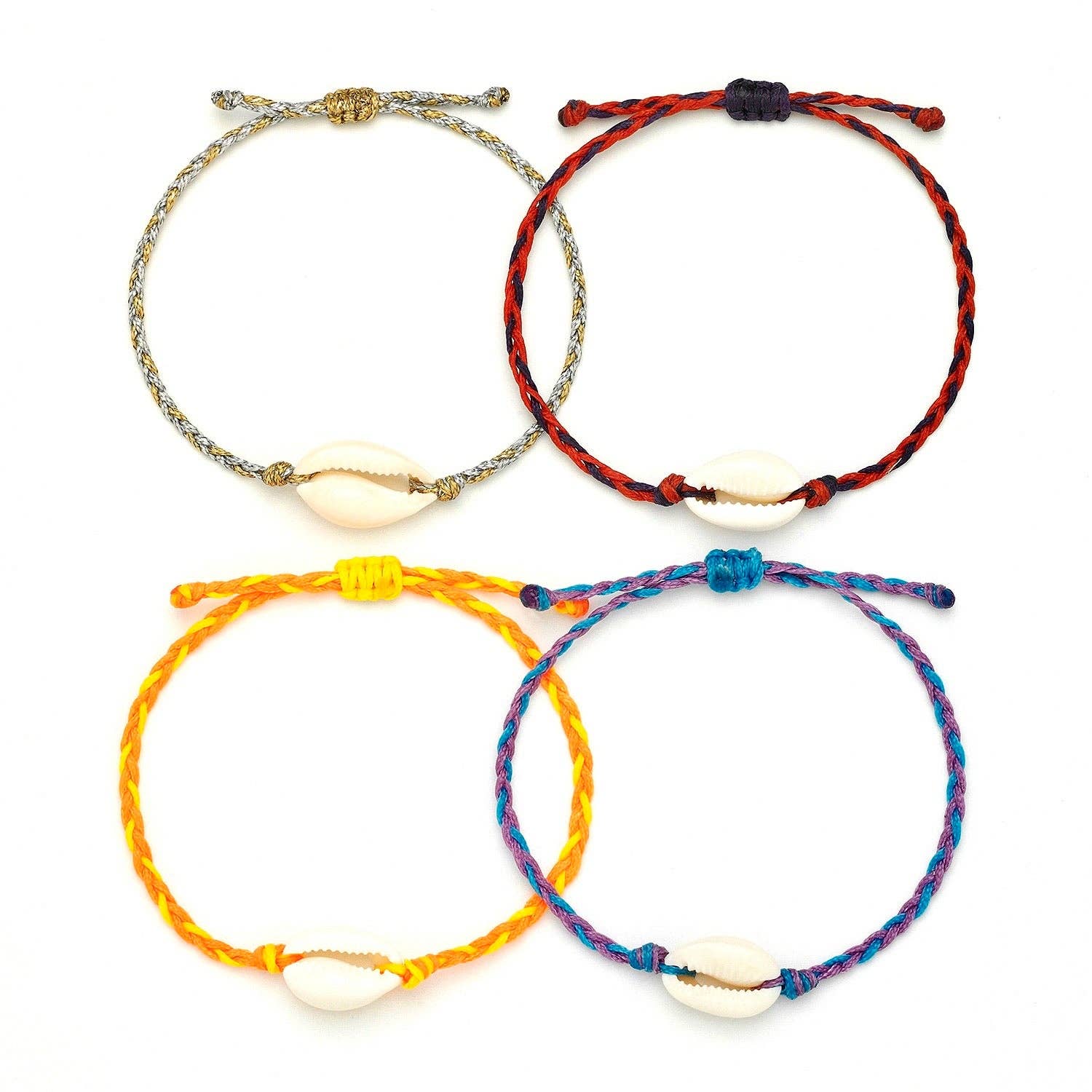 Kids Braided Cowrie Shell Bracelet: Red/Purple