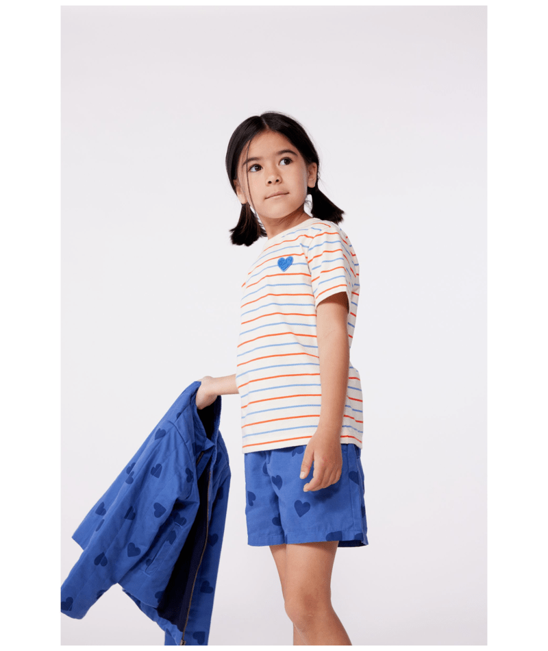 GIRL SS MULTI COLOR STRIPE TEE WITH HEART