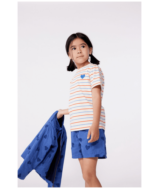 GIRL SS MULTI COLOR STRIPE TEE WITH HEART