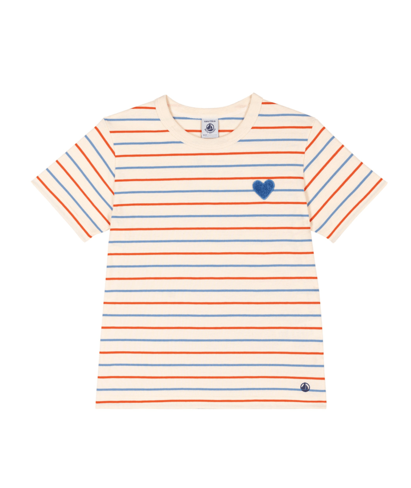 GIRL SS MULTI COLOR STRIPE TEE WITH HEART