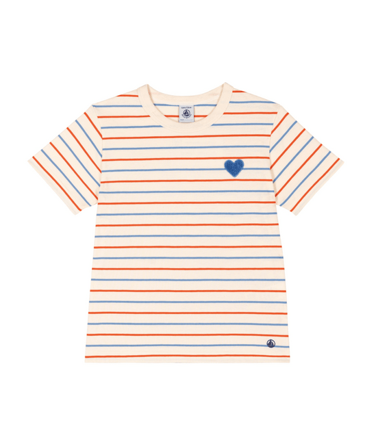 GIRL SS MULTI COLOR STRIPE TEE WITH HEART