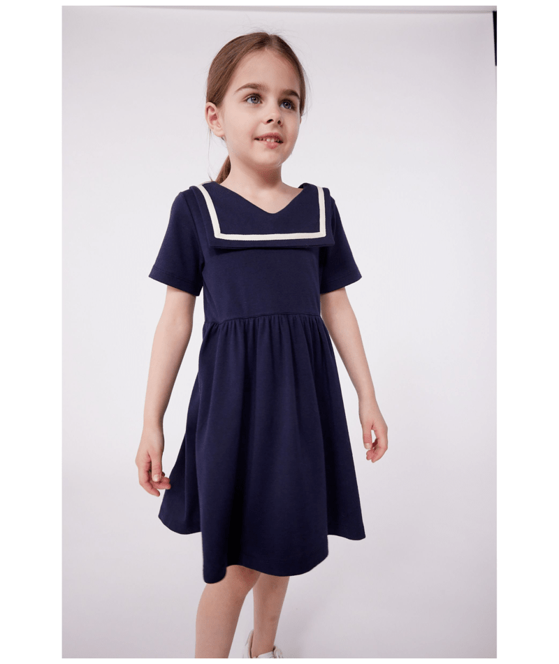 GIRL SS DRESS WITH WHITE TRIM