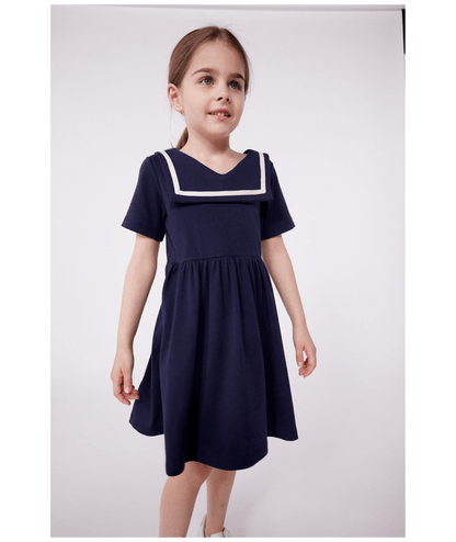 GIRL SS DRESS WITH WHITE TRIM