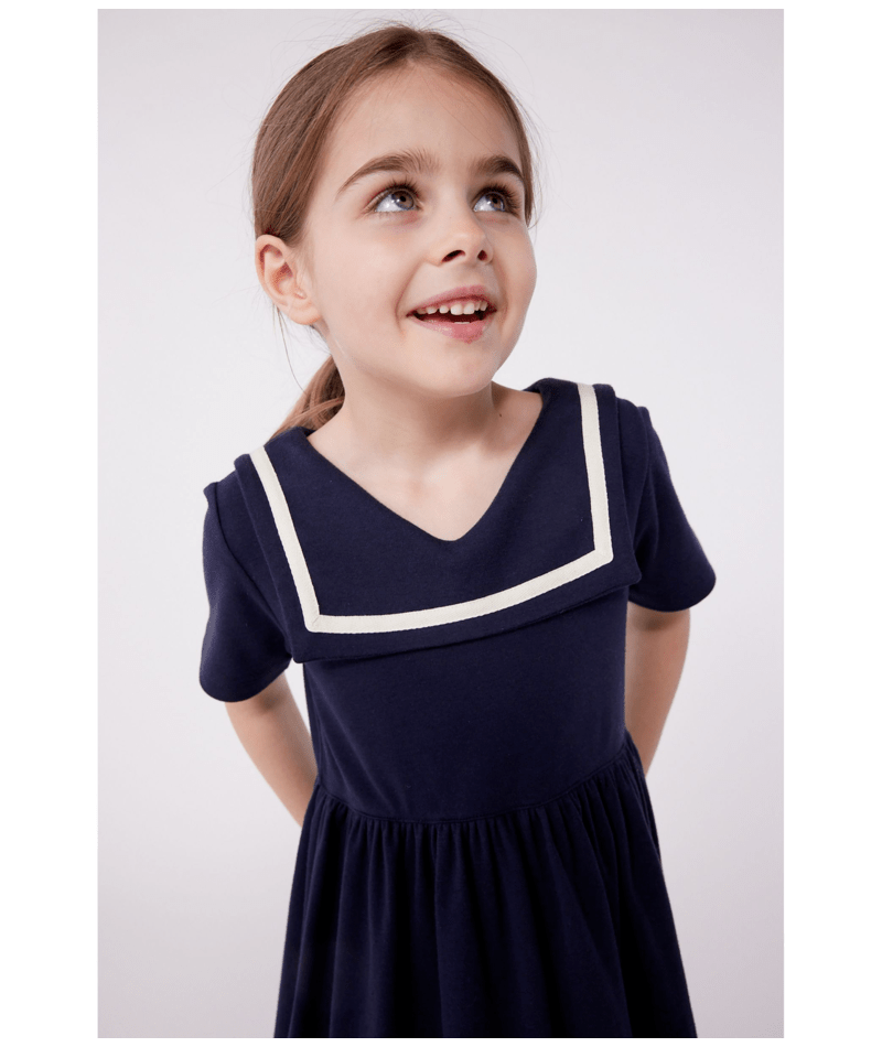 GIRL SS DRESS WITH WHITE TRIM