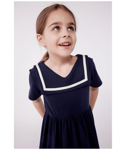 GIRL SS DRESS WITH WHITE TRIM