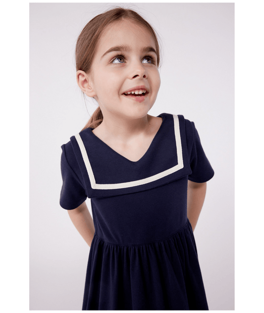 GIRL SS DRESS WITH WHITE TRIM