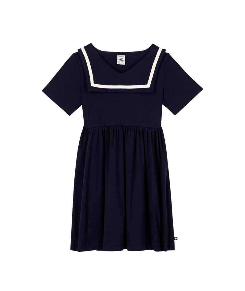 GIRL SS DRESS WITH WHITE TRIM