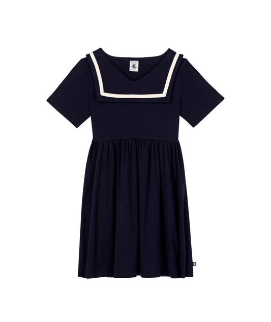 GIRL SS DRESS WITH WHITE TRIM