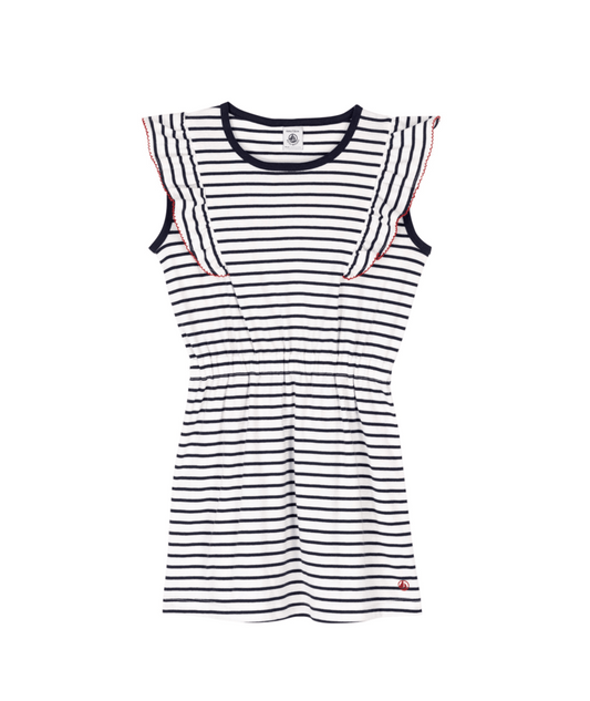 GIRL SS STRIPE DRESS WITH RUFFLES