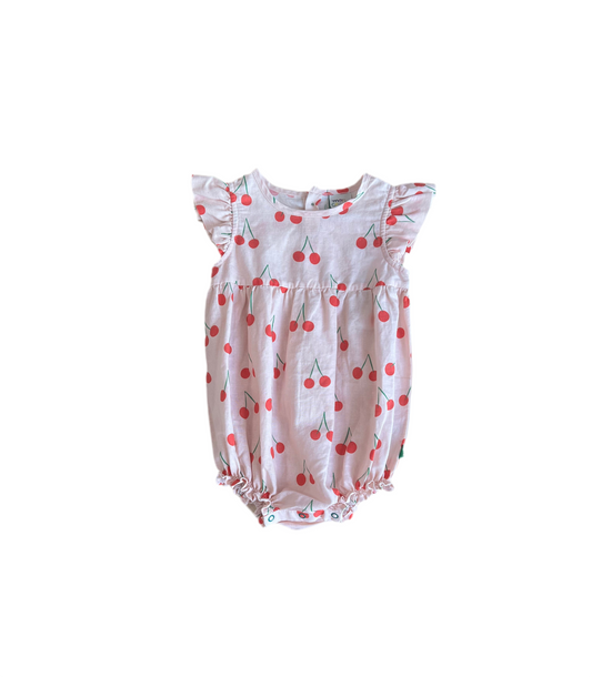 Linen Cherry Flutter Baby Romper