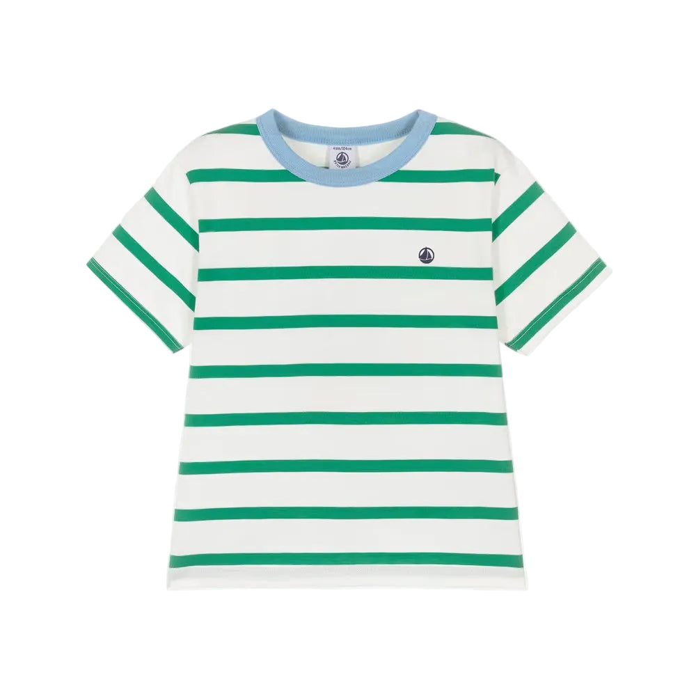 BOY SS STRIPE TEE WITH BLUE TRIM WHITE/GREEN