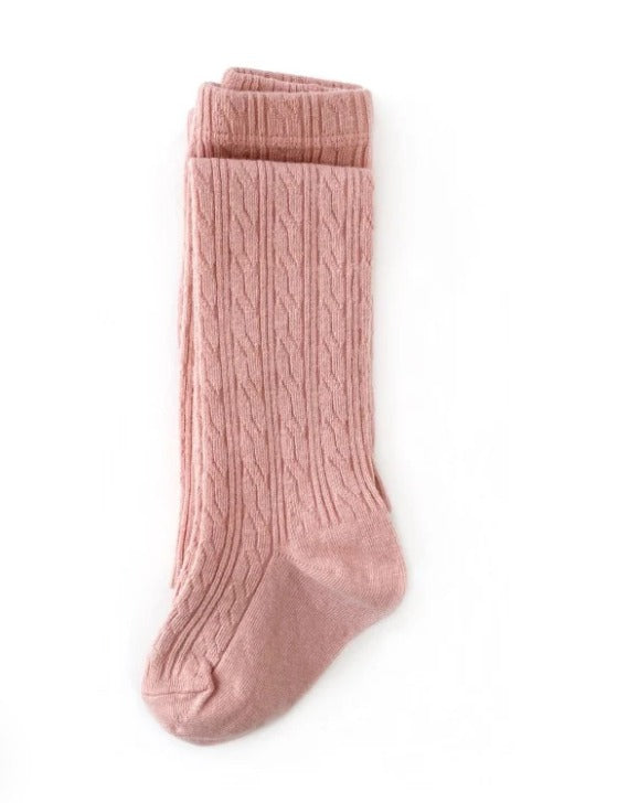Blush cable knit tights