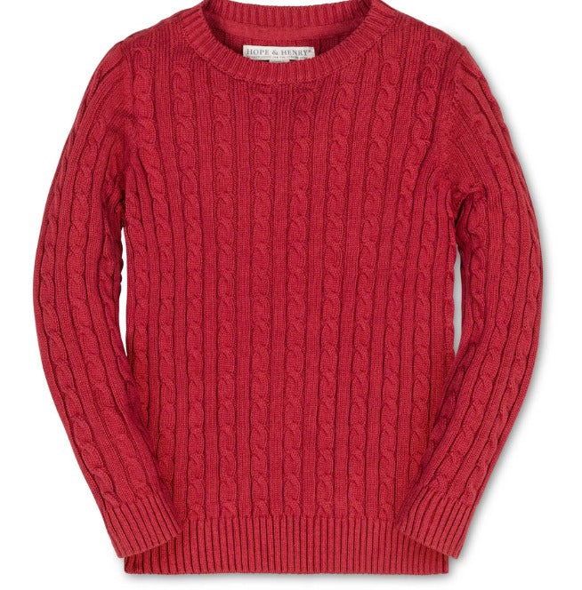 Organic crewneck cable sweater