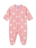 PB velour snap footie with heart detail