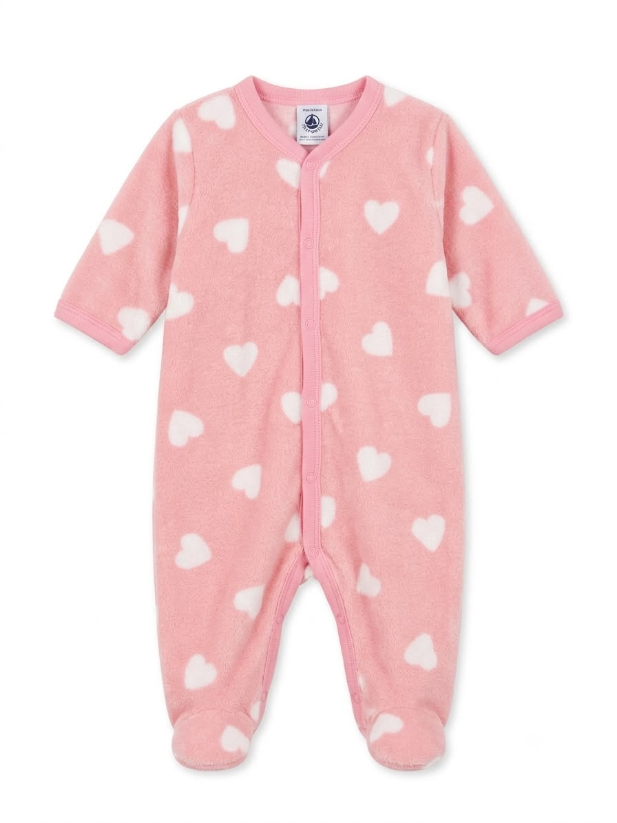 PB velour snap footie with heart detail