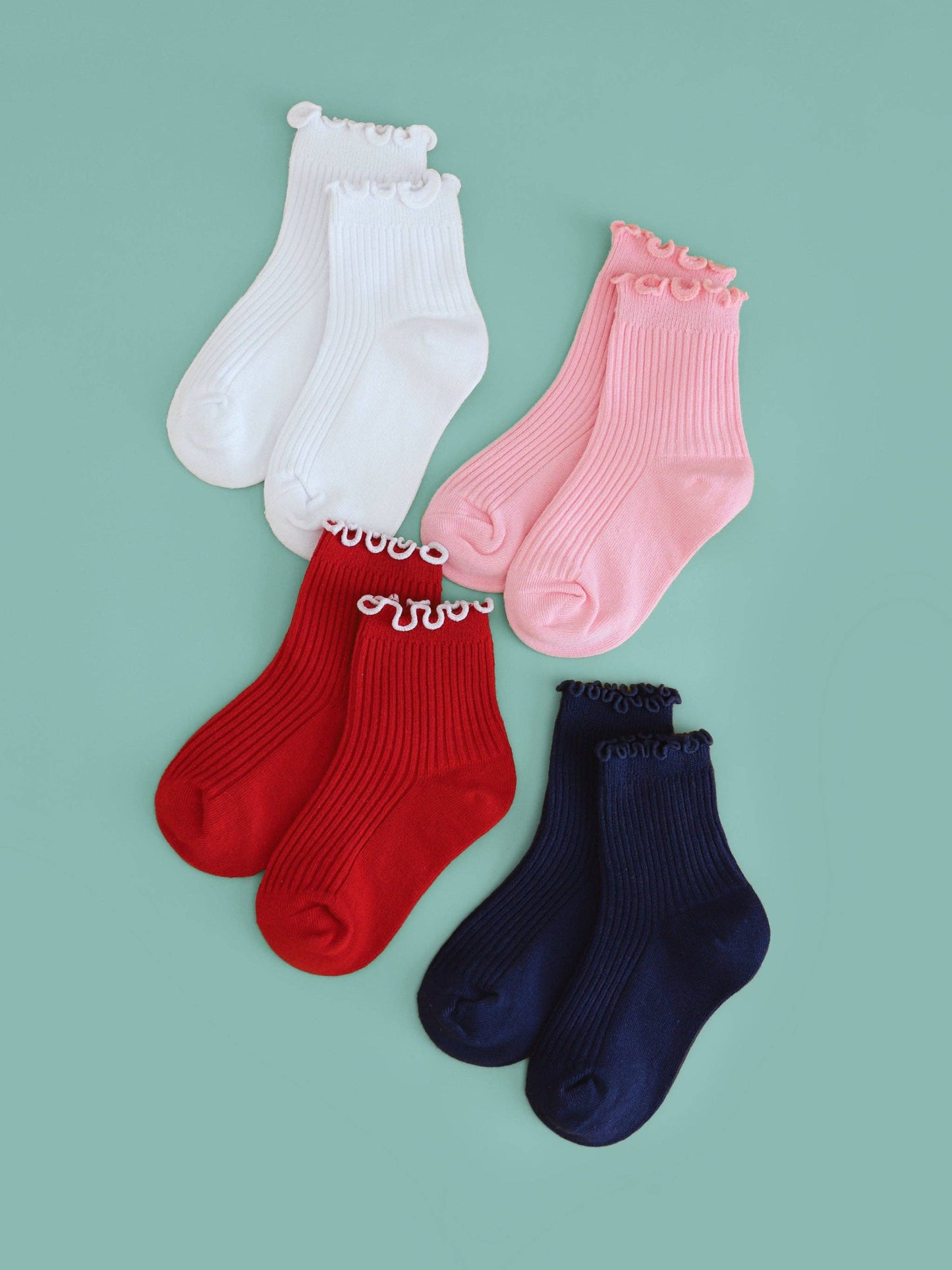 Ribbed Lettuce Trim Midi Socks - Red/White: 7-10 YEARS