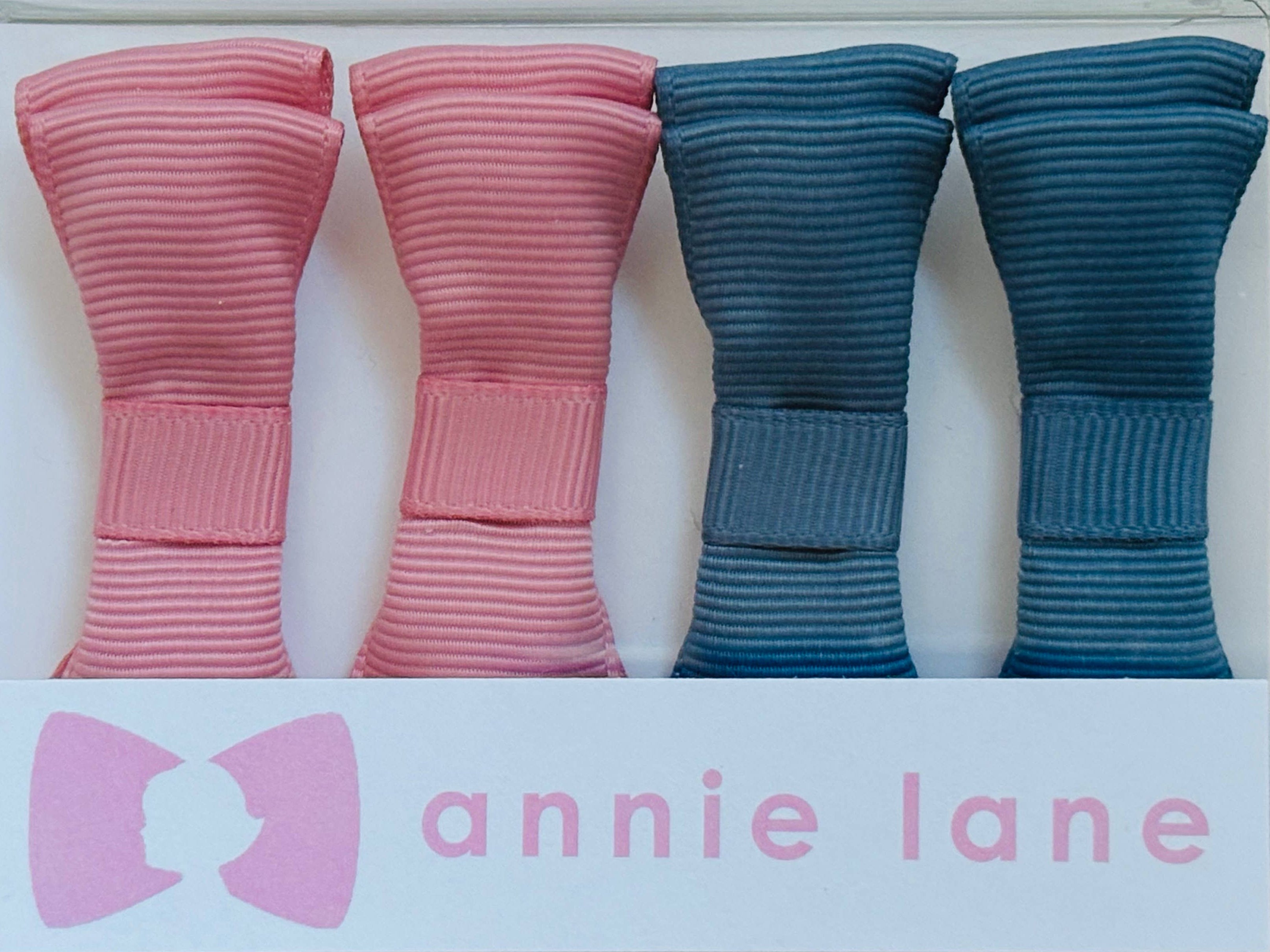 Hair Bows - Classic Grosgrain - Rose & Blue - Set of Four