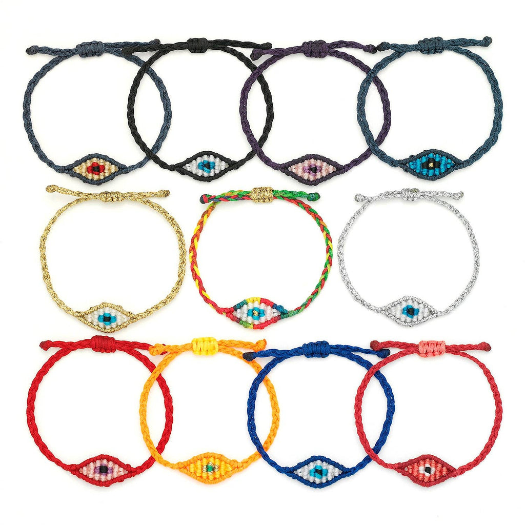 Kids Small Evil Eye Bracelet: Navy/Tan
