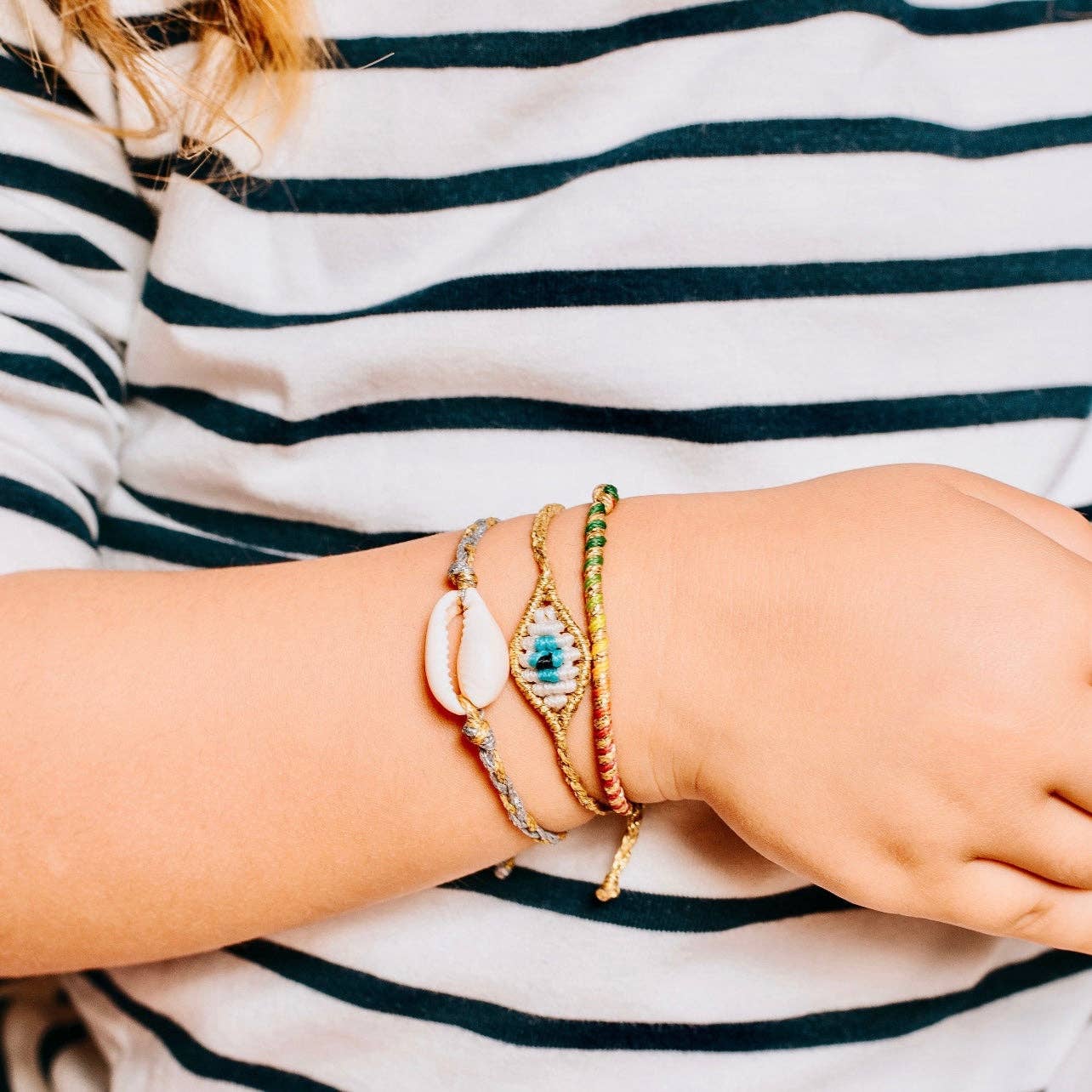 Kids Twisted Duo Color Evil Eye Bracelet: Red & Gold