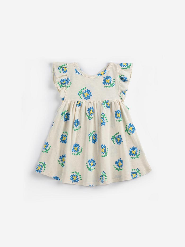 Pixel flower all over ruffled dress